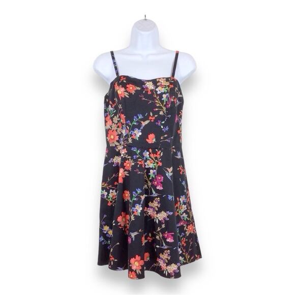 EXPRESS Fit & Flare Sleeveless Spaghetti Strap Dress Floral Hummingbird size 8 - Picture 1 of 8